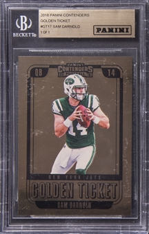 2018 Panini Contenders Golden Ticket #GT17 Sam Darnold Rookie Card (#1/1) - BGS/Panini Encased